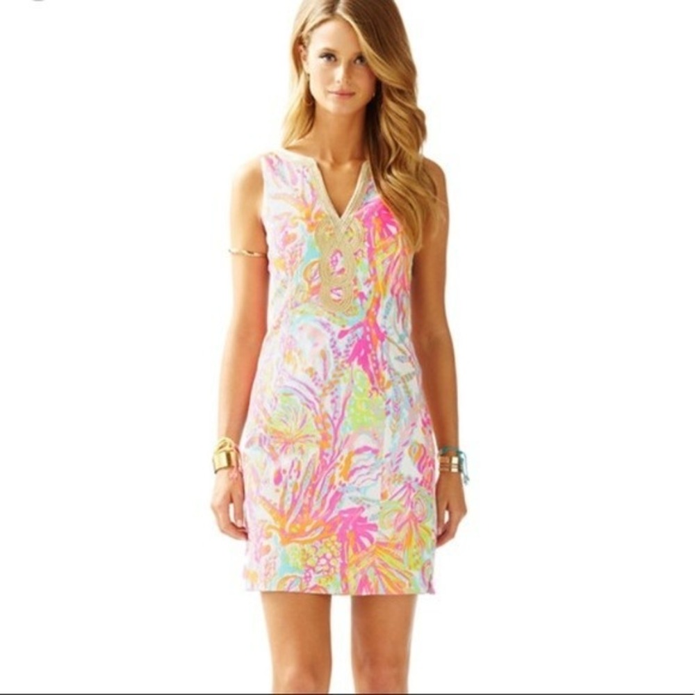 Lilly Pulitzer Janice Dress Sz‎ 00 Scuba to Cuba Pink Green Preppy Beach Fish
